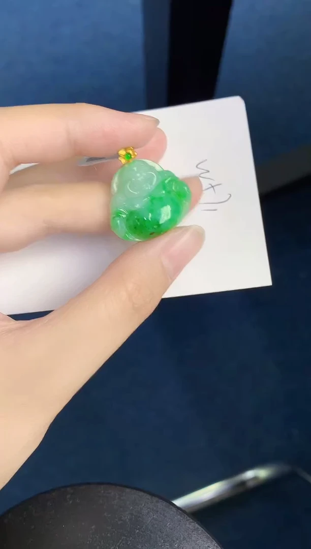 翡翠18K金镶嵌颈饰天然翡翠緬甸A貨
