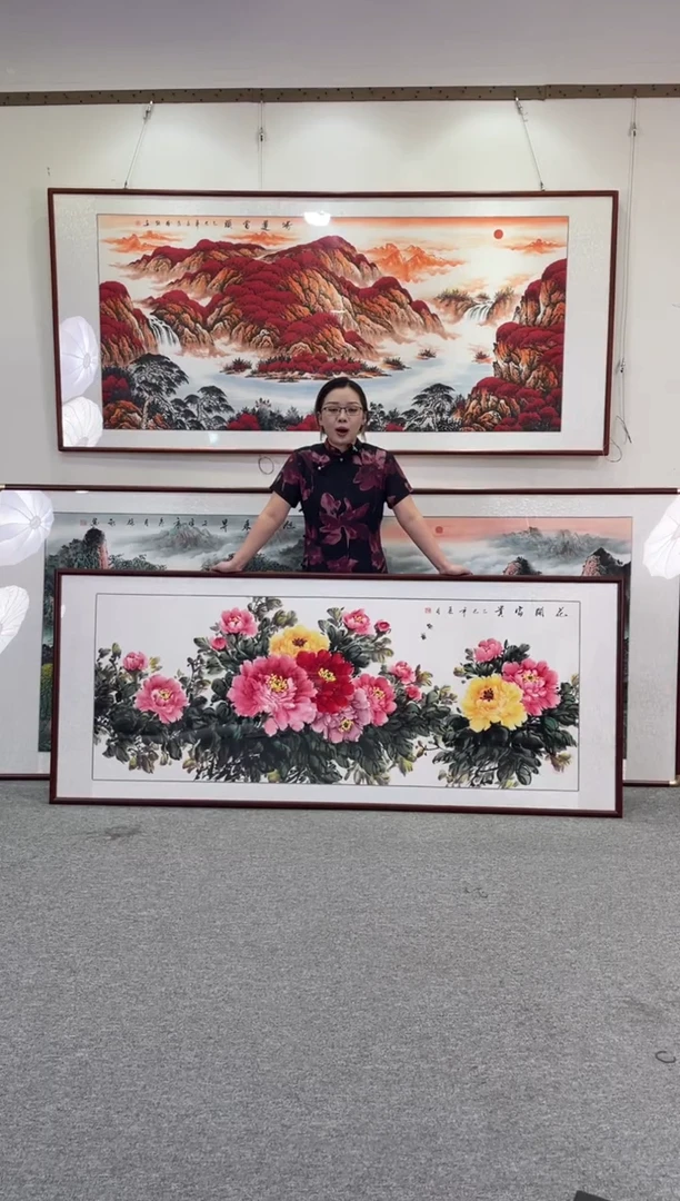 国画花开富贵208*86纯手绘国画