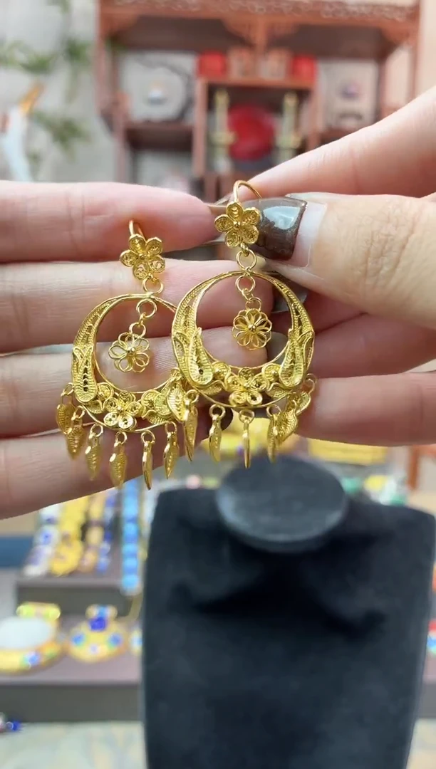 非遗手工花丝镶嵌耳环