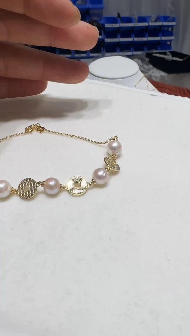 银S925镶嵌手绳海水珍珠8-9mm