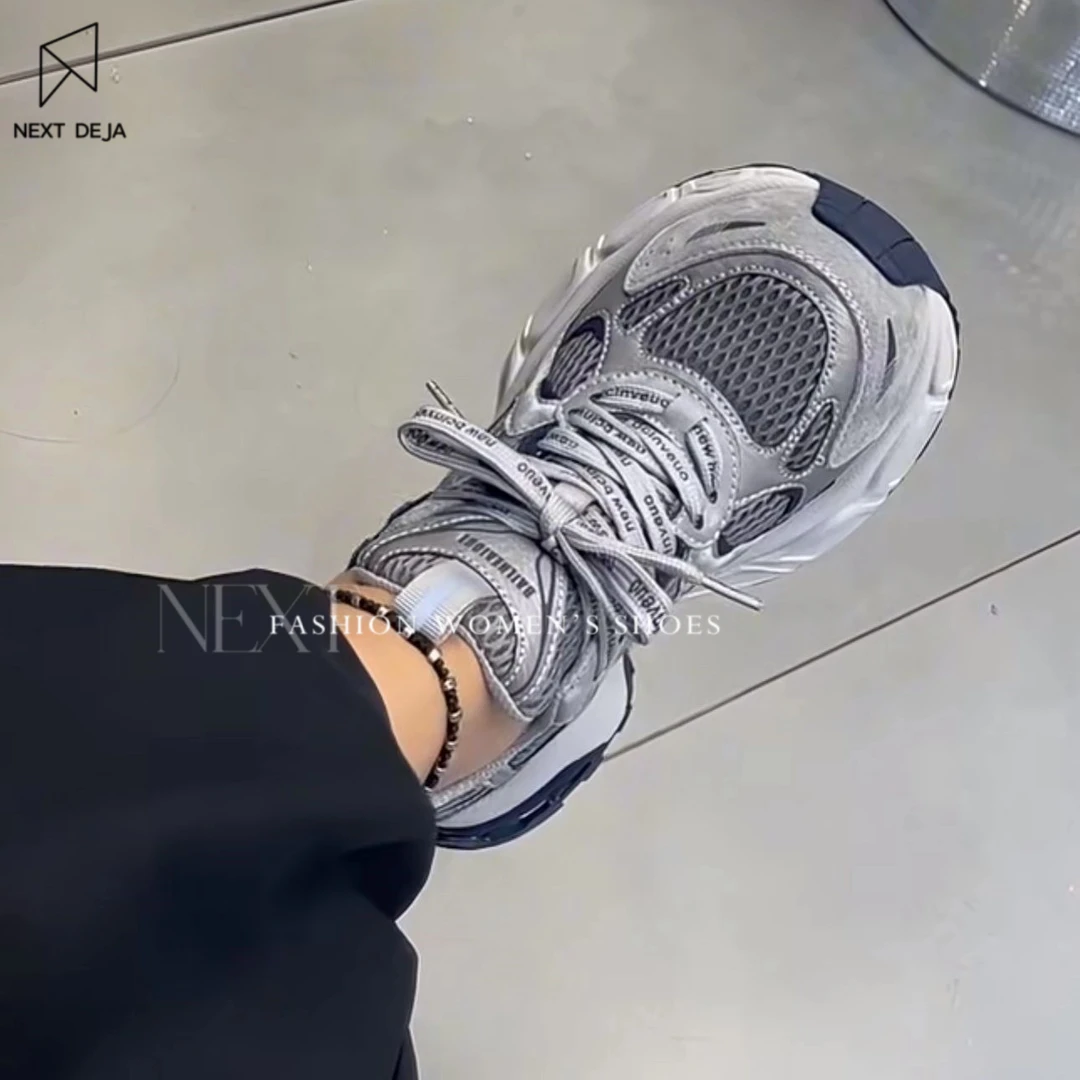 2025新款真皮厚底松糕小怪兽老爹鞋女鞋增高休闲运动百搭透气网面