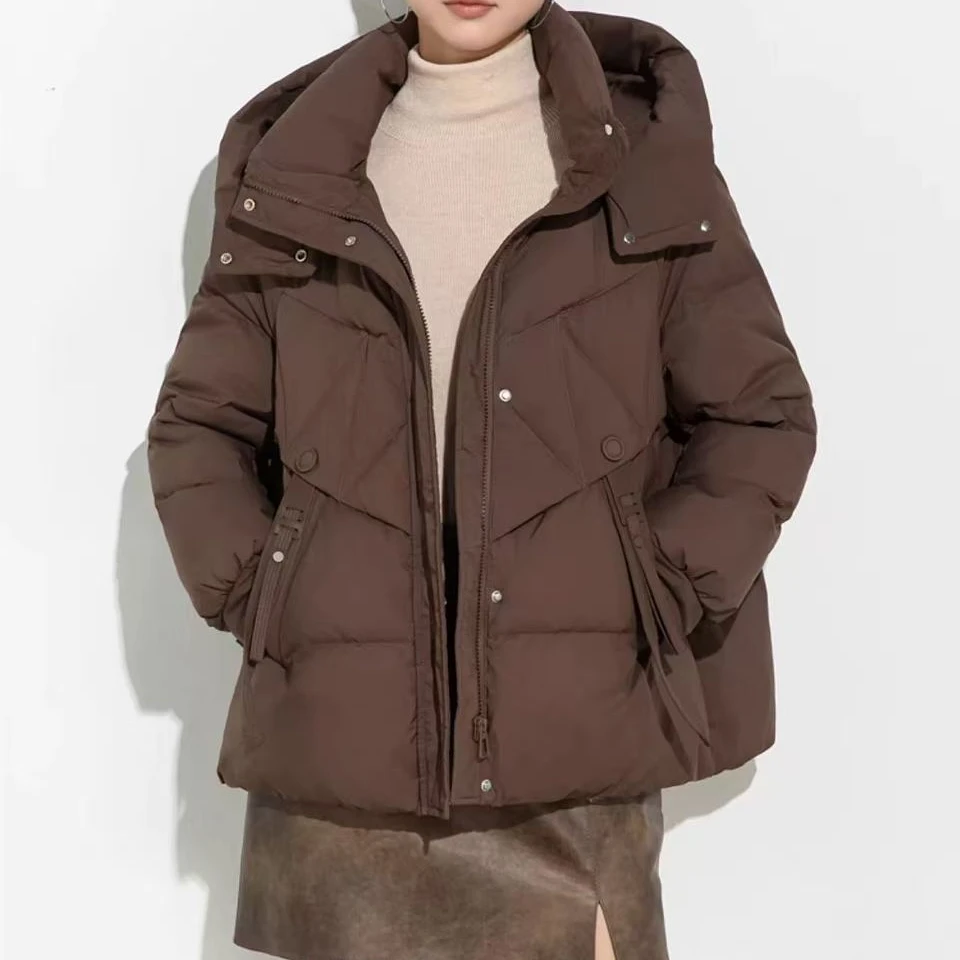 9916羽绒服短款时尚休闲百搭女士连帽宽松冬季保暖加厚羽绒外套