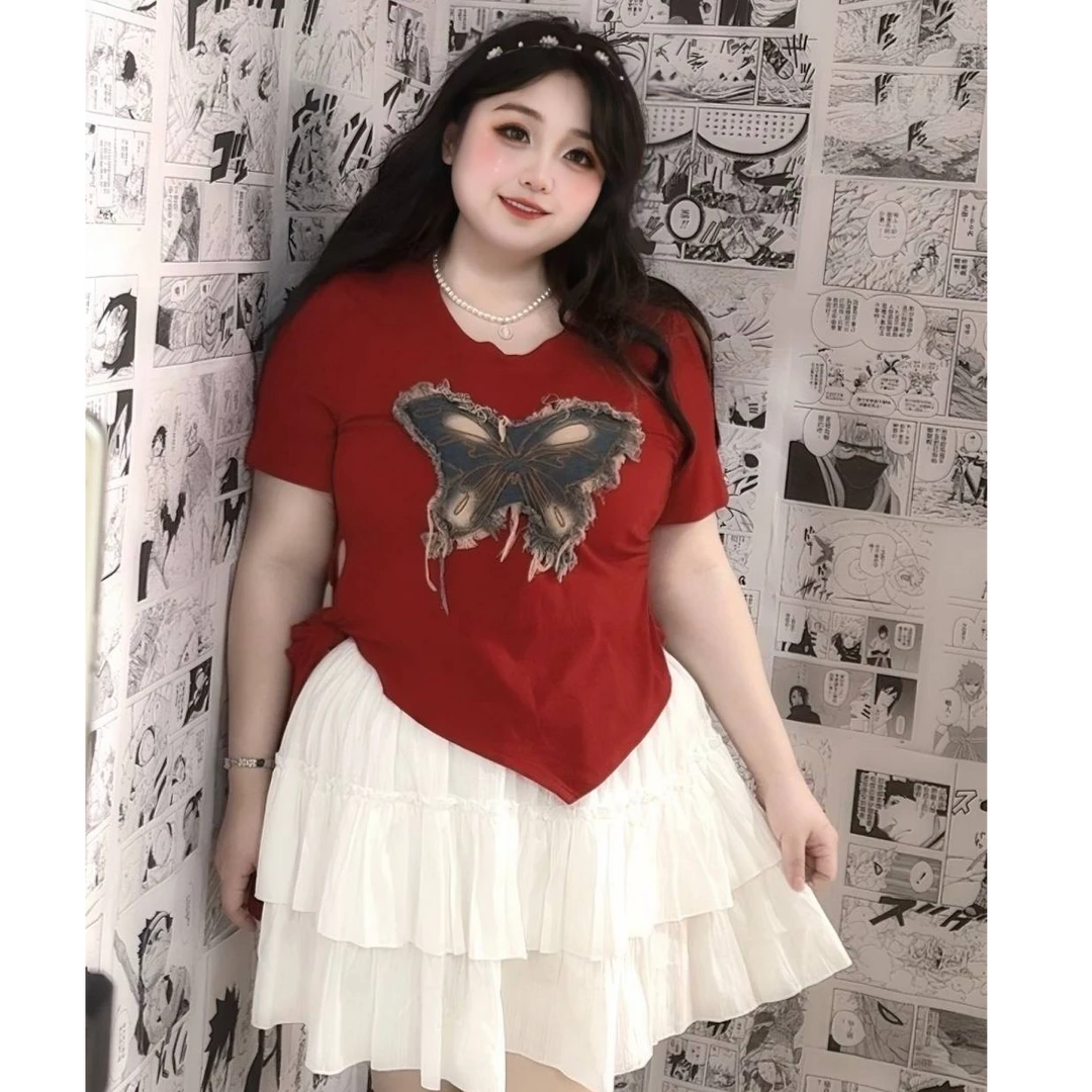 枯木蝴蝶//胖MM大码女装爆款针织上衣柔软纯色新款时尚百搭短上衣