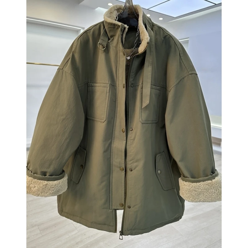 高级感超好看工装派克服棉衣女2025冬季新款仿羊羔毛流行大衣外套