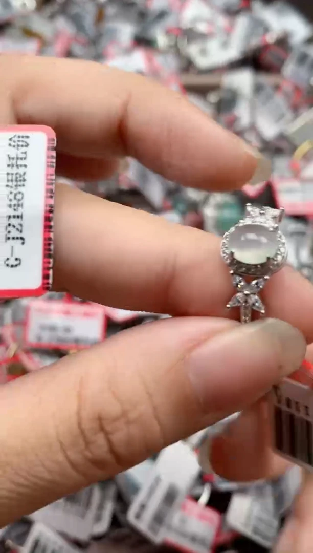 银S925镶嵌戒指翡翠天然A货缅甸翡翠