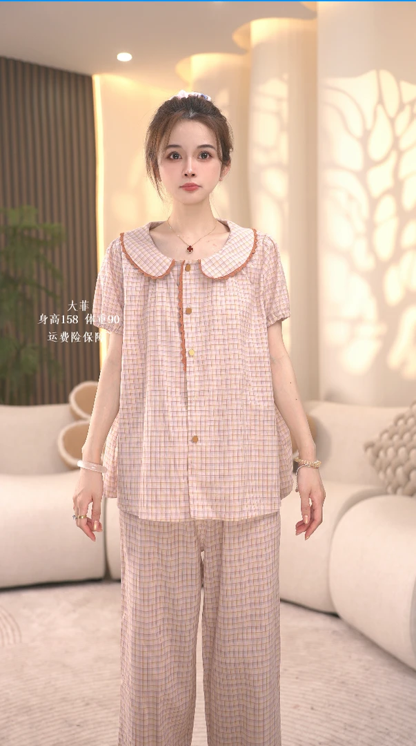 大菲【夏知月】春夏季小众睡衣女家居服宽松棉韩版睡衣