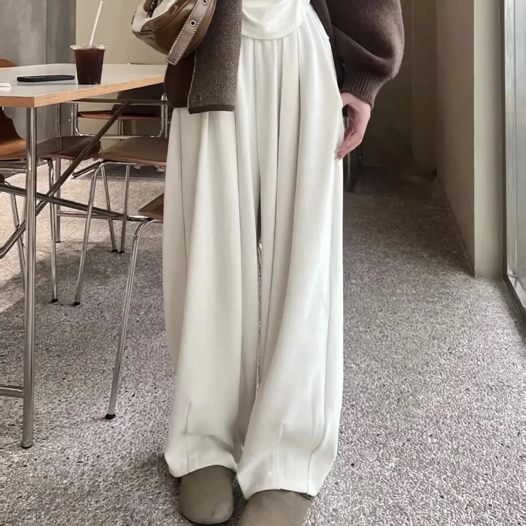 白色阔腿裤女春秋季高腰垂感休闲慵懒风秋冬山本裤宽松韩版加绒w