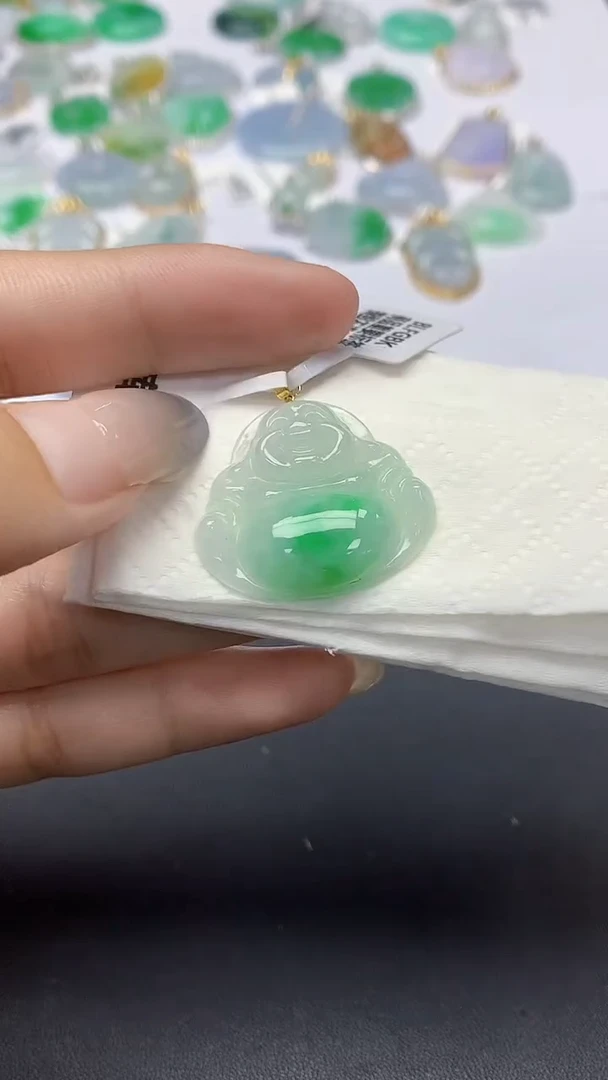 翡翠18K金镶嵌颈饰 天然缅甸a货翡翠