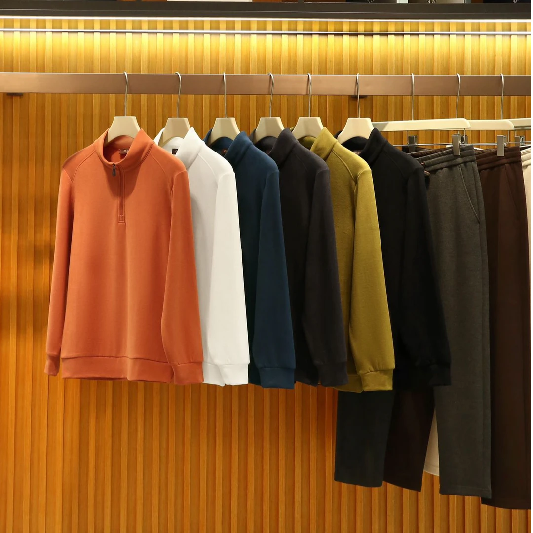 奢华配置 高端胶囊系列蚕丝羊毛春秋男士老钱风半拉链卫衣打底衫