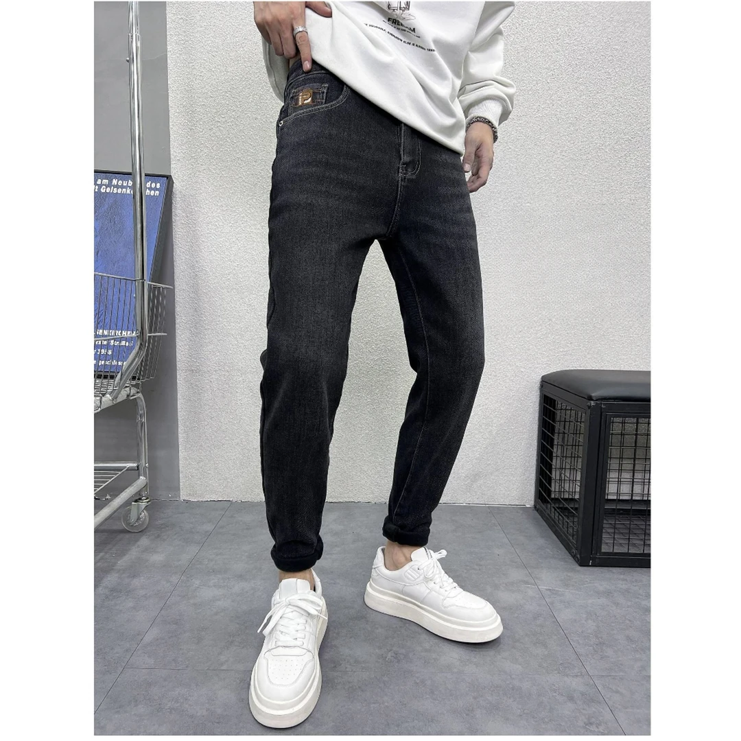 【加厚复合奥利绒牛仔裤】冬季新款弹力御寒男士直筒长裤-9601