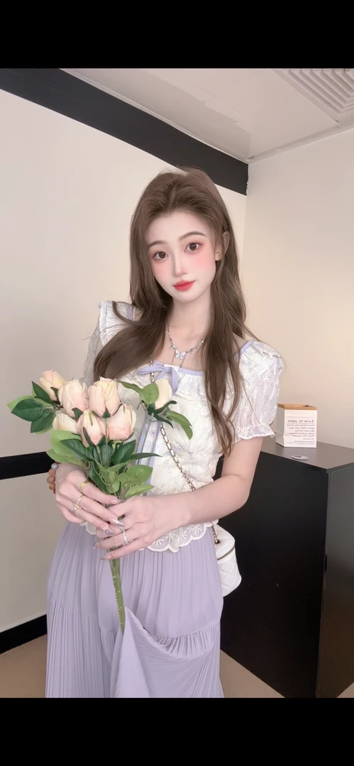 夏日绝美俏皮小个子减龄洋气杏色泡泡袖衬衫两件套裙装女2025新款