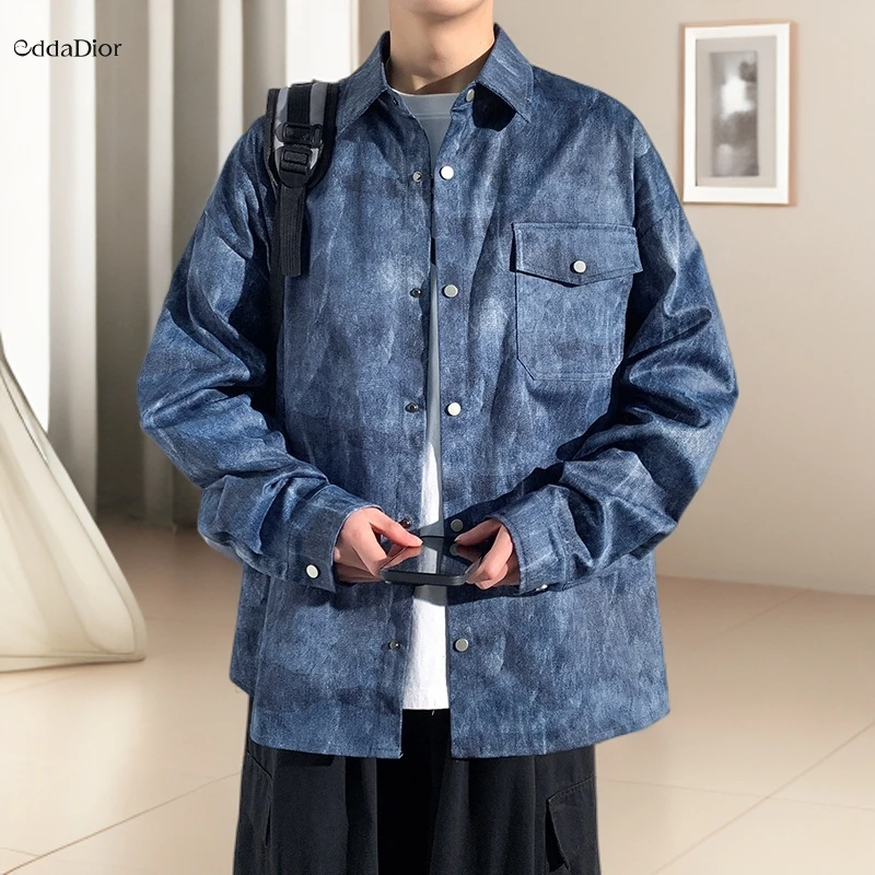 Edda Dior法国轻奢品牌扎染长袖衬衣男士新款痞帅高级感休闲衬衫