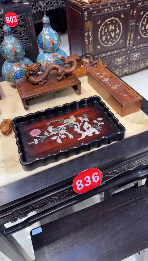 木紫檀长尾鸟波浪茶盘298.88888