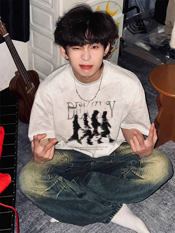 【重磅纯棉】夏季男短袖T恤宽松百搭美式宽松潮流韩版休闲圆领复古