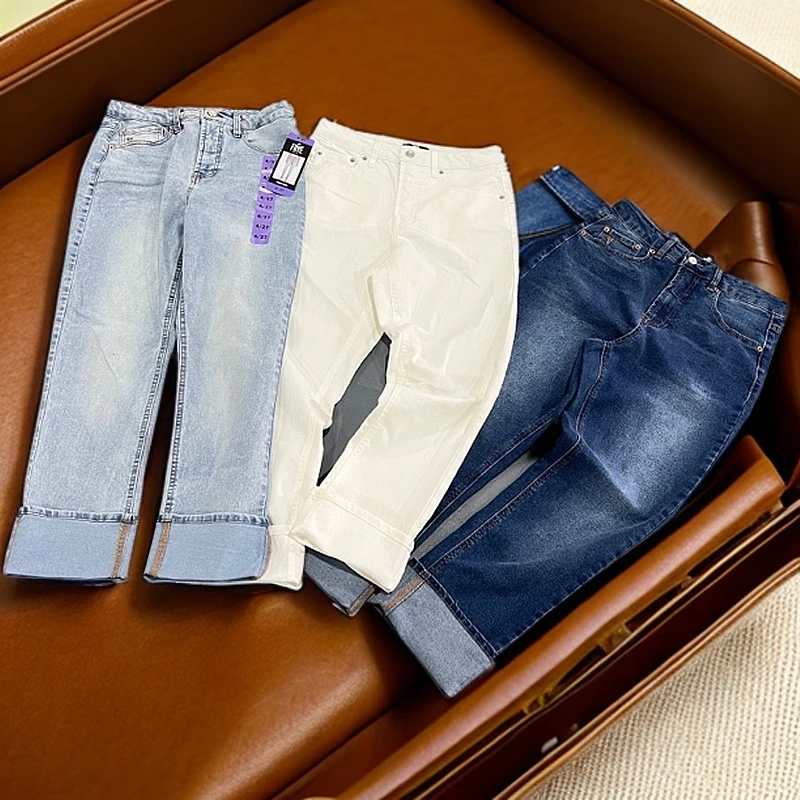 0912休闲翻边牛仔裤夏季小脚潮流直筒百搭弹力水洗洋气修身韩版