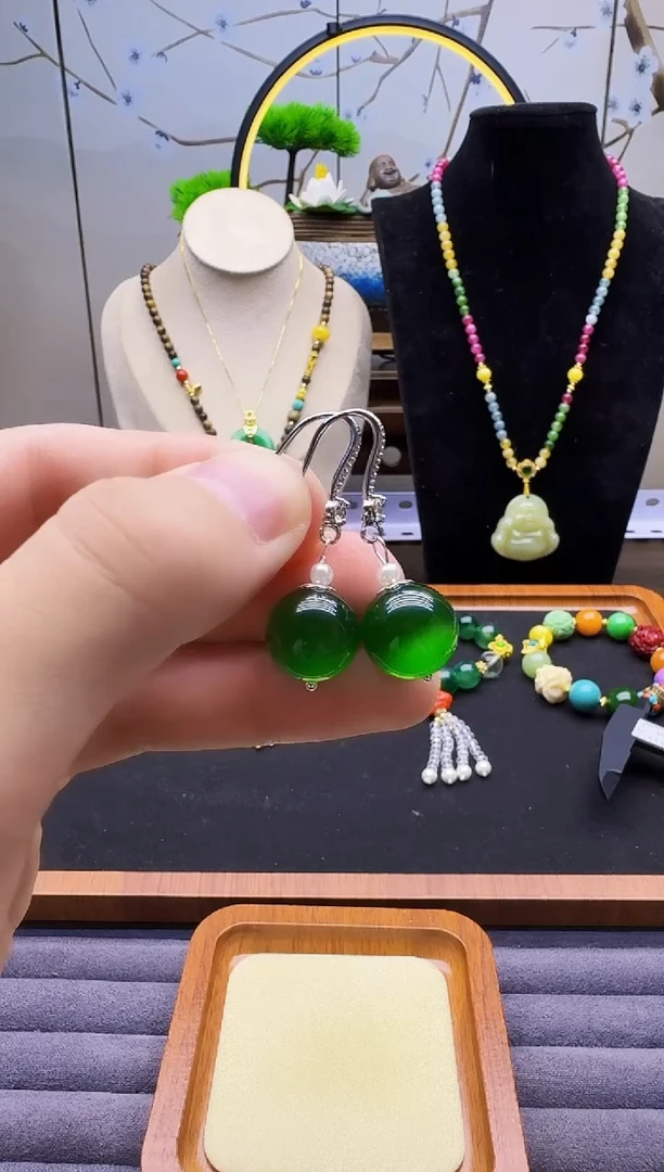 碧玺猫眼耳饰银S925镶嵌E90