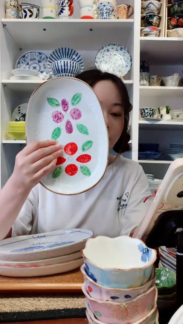 陶瓷双色花椭圆盘