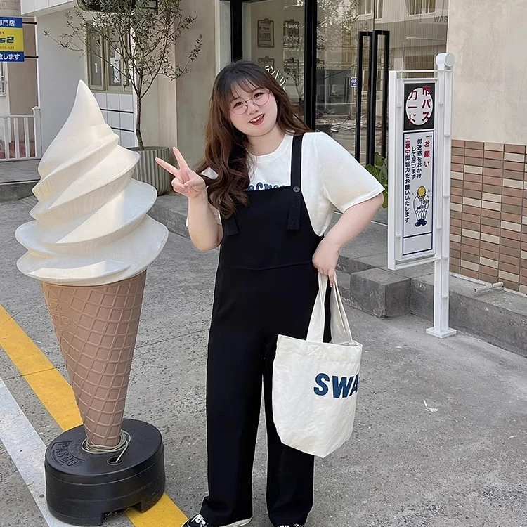 LT STUDIO辣条大码 2米用量 垂坠感显瘦显高背带裤女胖mm休闲裤子