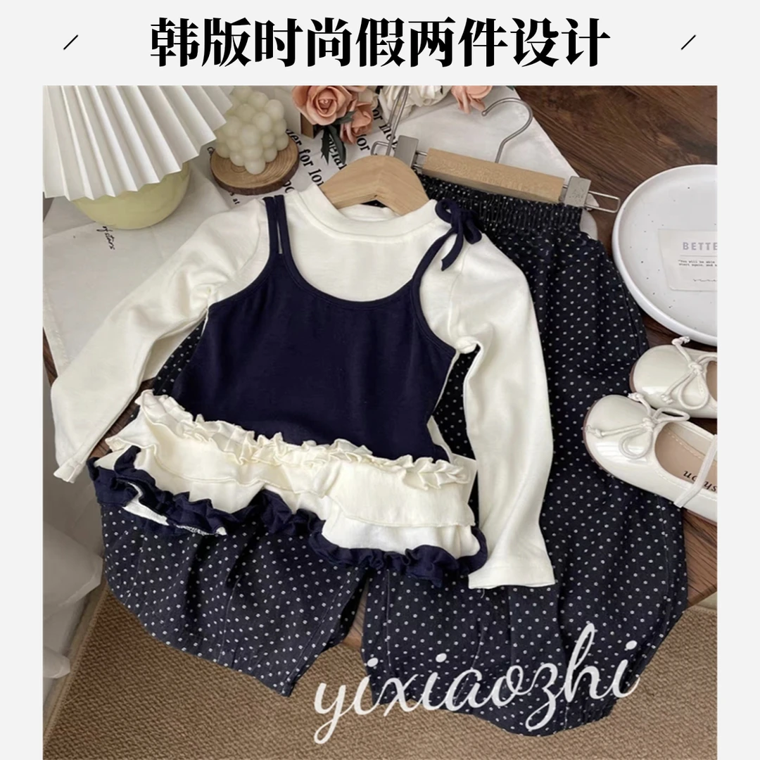 J秋上新女童时尚洋气假两件套装女宝韩版休闲甜美假两件套装Q018