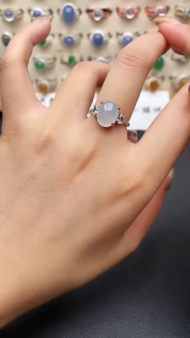 翡翠戒指银S925镶嵌一物一证一礼盒