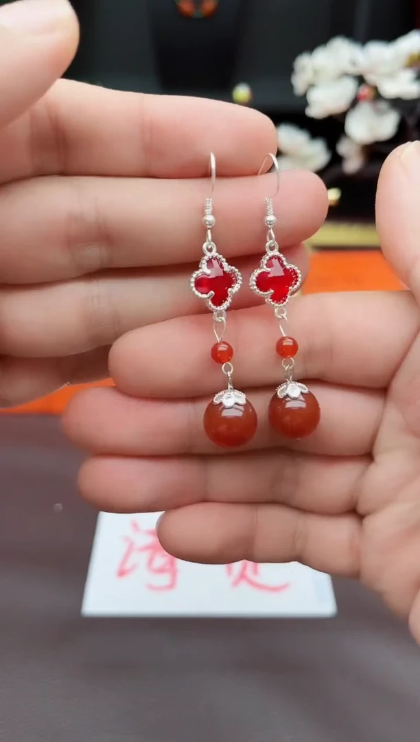 玛瑙/玉髓耳饰银S925镶嵌233000