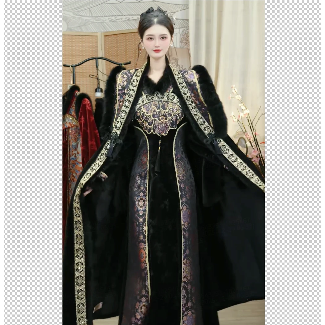 夏维莲2025冬季新款黑色民族风加绒复古新中式女套装（5490+5500）