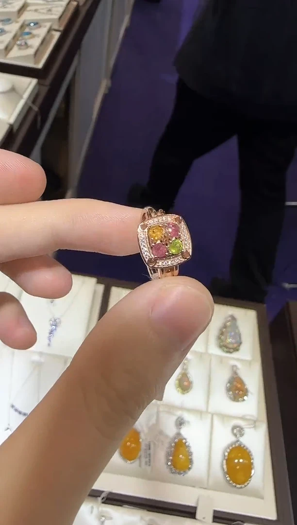 【闪购商品】碧玺戒指银S925镶嵌设计款方形