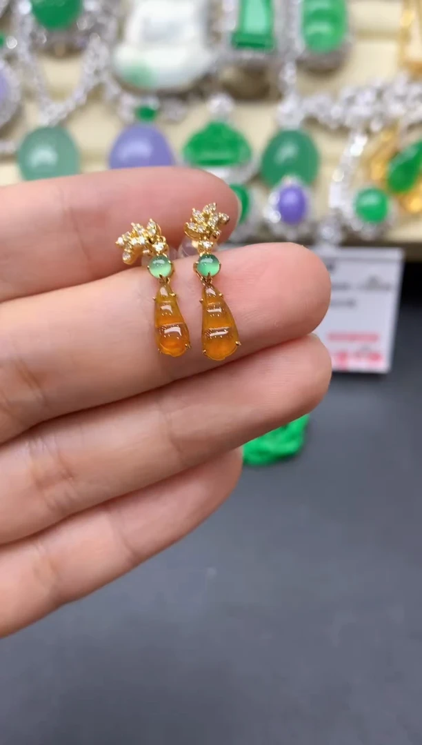 翡翠18K金镶嵌耳饰304-中国好珍宝