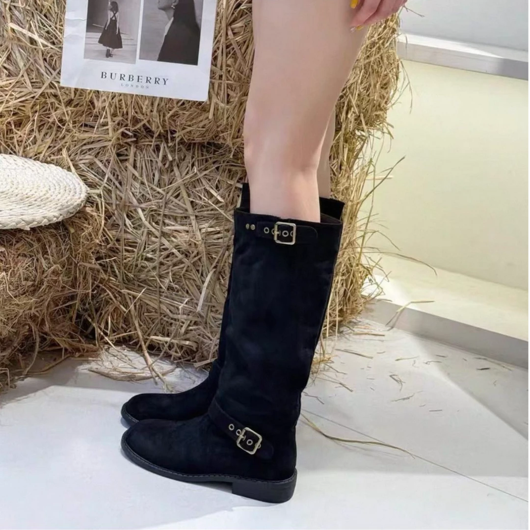 【凯丽】8655-复古绒面百搭骑士靴女2025冬新款增高不过膝长筒靴