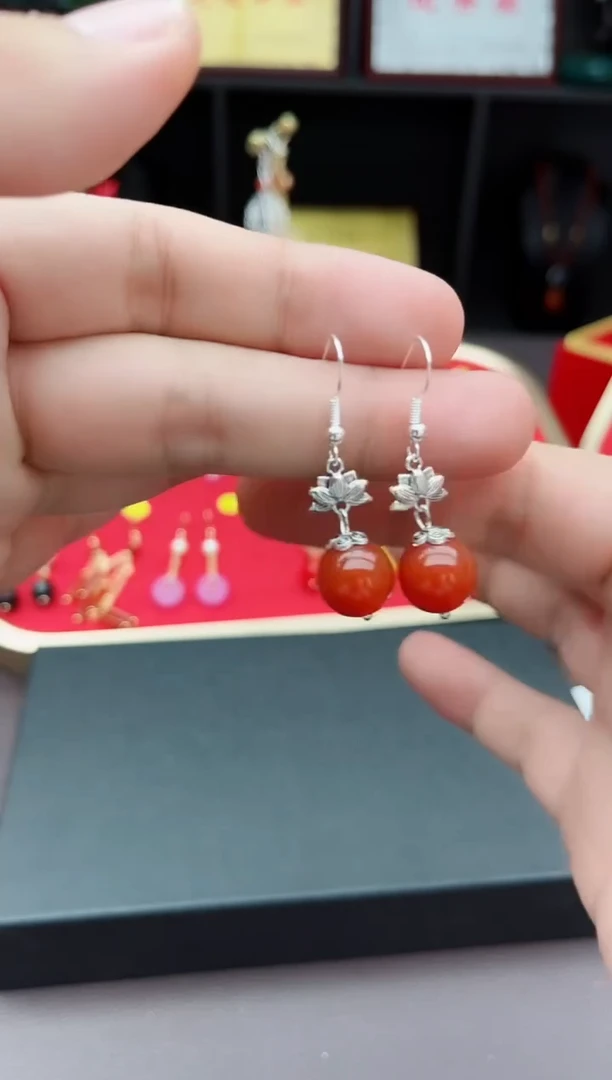 【闪购商品】南红玛瑙耳饰银S925镶嵌718000