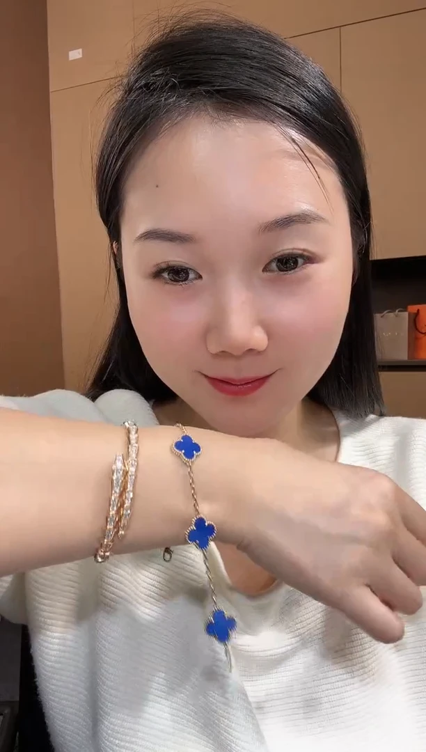 【闪购商品】玛瑙/玉髓手鏈18K金镶嵌 藍色k黄，五花手链GHJ 