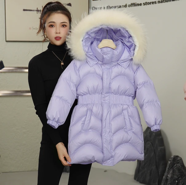 【晶】儿童鹅绒时尚香芋紫色时尚款加厚冬季大毛领保暖女童鹅绒
