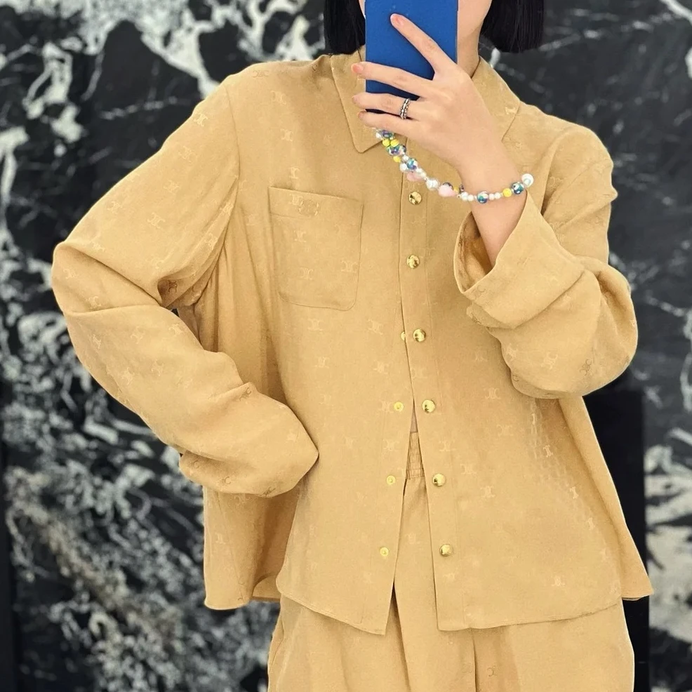 未使用 Celine/思琳 Logo压印翻领长袖衬衫