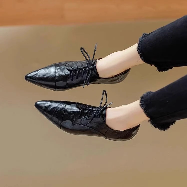 羊皮断码清仓真皮深口系带小皮鞋秋季爆款英伦风赫本风休闲单鞋女