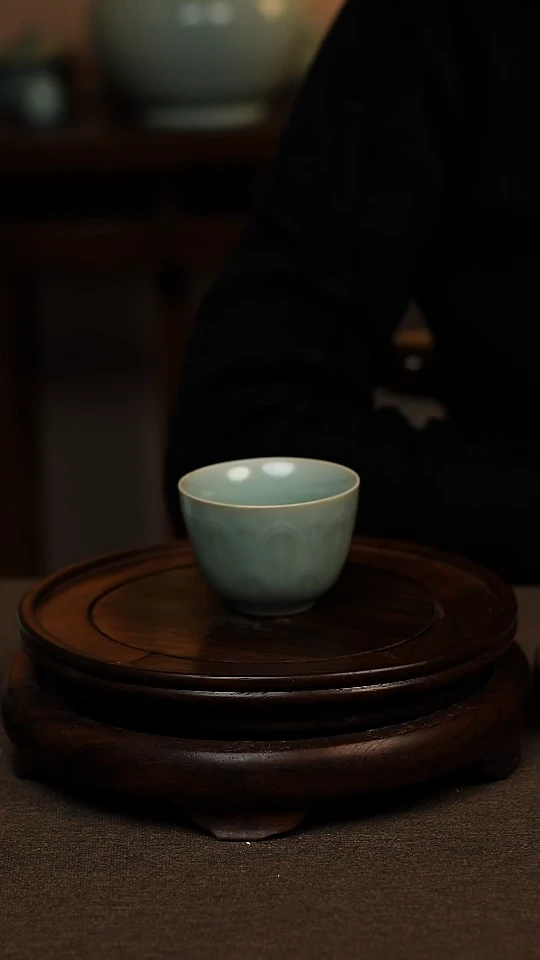 瓷片仿古天青莲心杯50ml 微瑕 不带礼盒