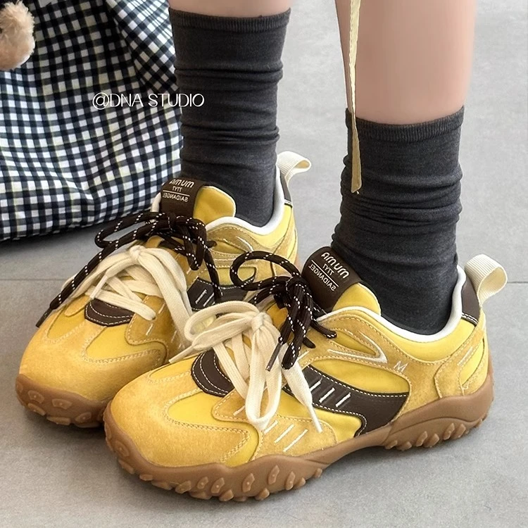 时尚厚底复古防滑阿甘德训鞋女2025年春季新款圆头百搭拼色板鞋潮