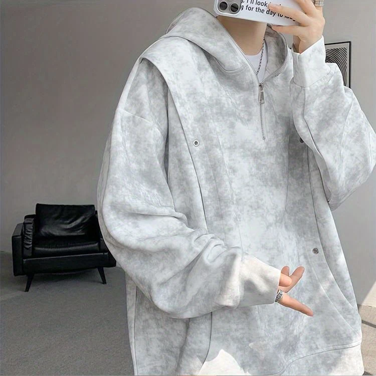 美式扎染连帽卫衣男春秋季新款设计感宽松大码百搭潮牌高级感上衣