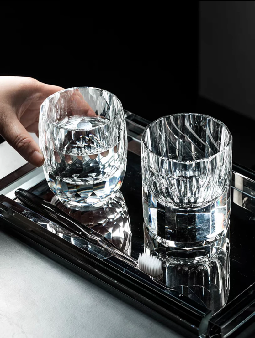 水晶洗漱杯五星级酒店漱口杯别墅主卫情侣刷牙杯牙缸喝水杯子