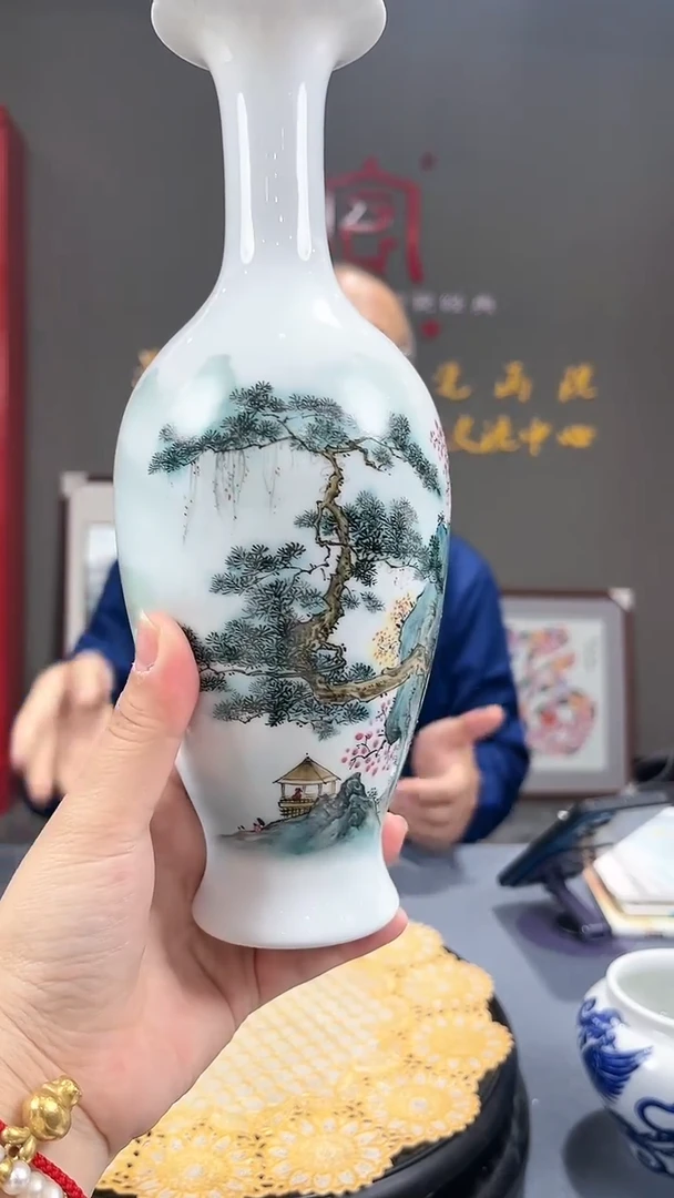 【闪购商品】官窑瓷画院651官窑瓷画院春江泛舟赏瓶