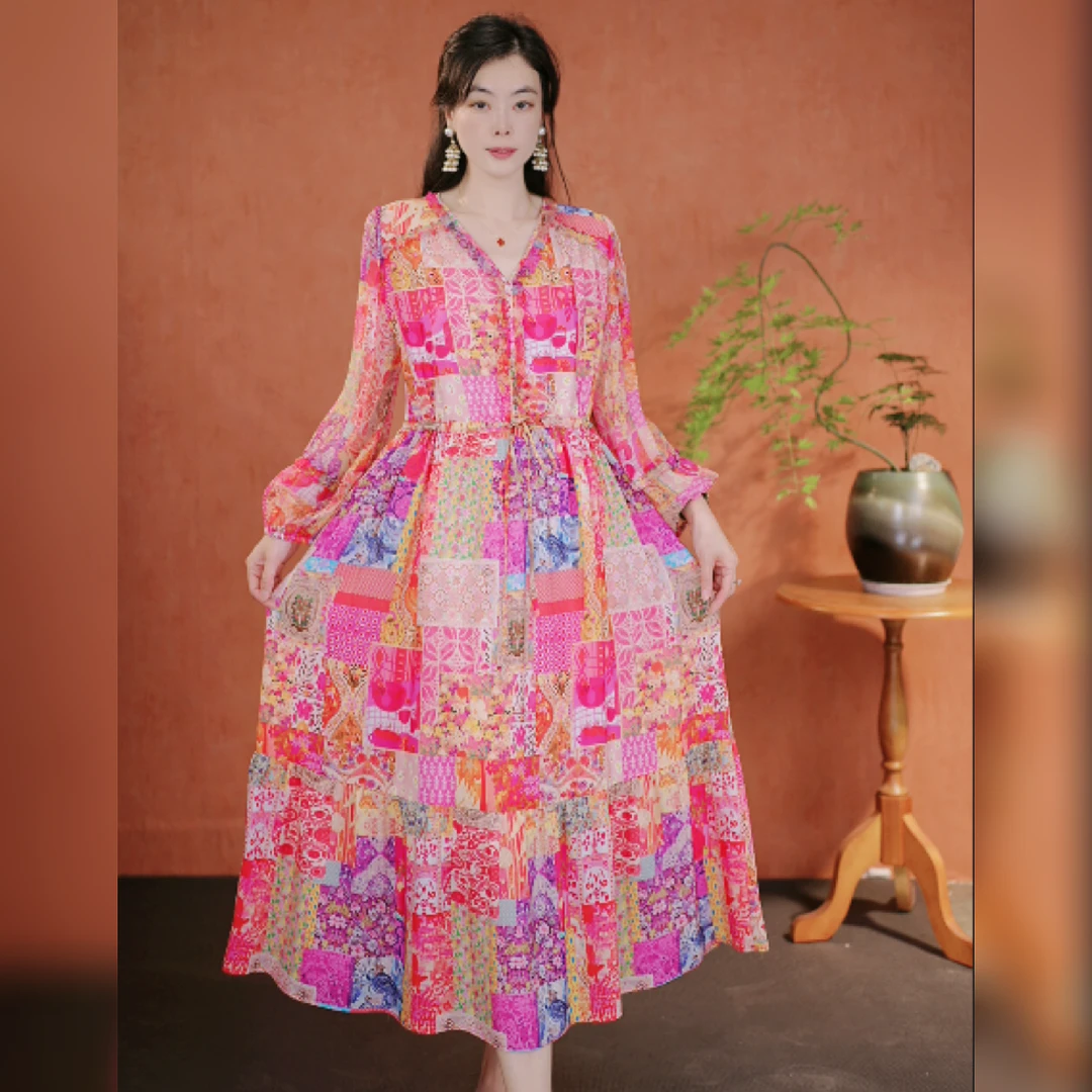 【多米拉】06024-4收腰桑蚕丝连衣裙时尚气质女装洋气夏季减龄