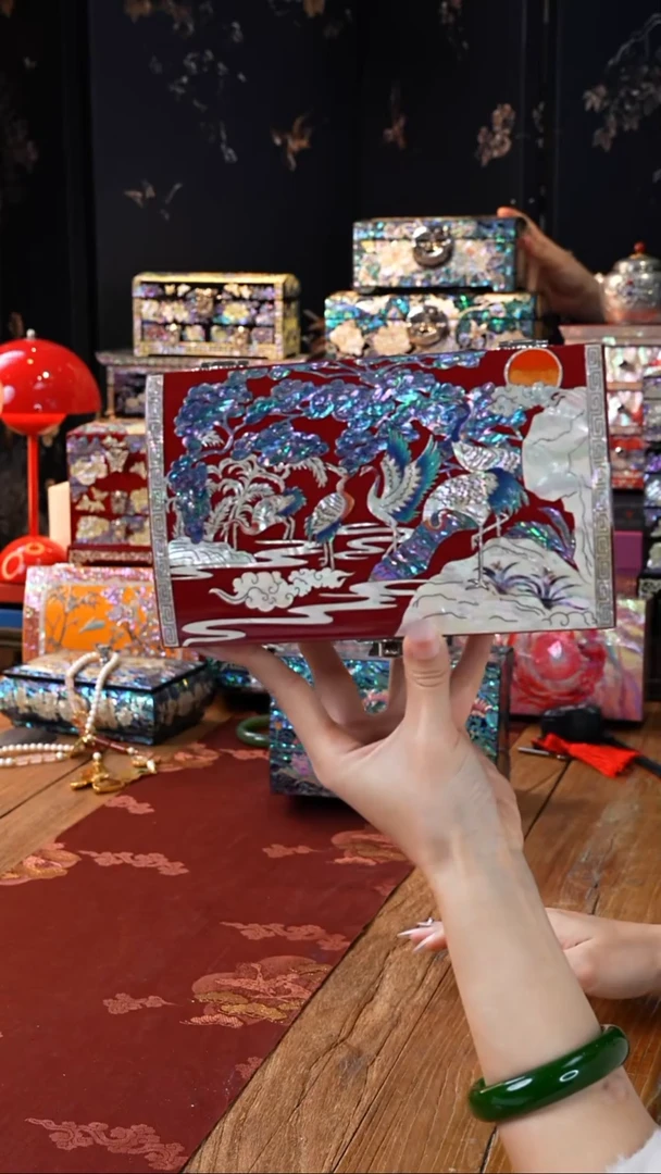 【闪购商品】瓷片螺钿工艺香椿木首饰盒