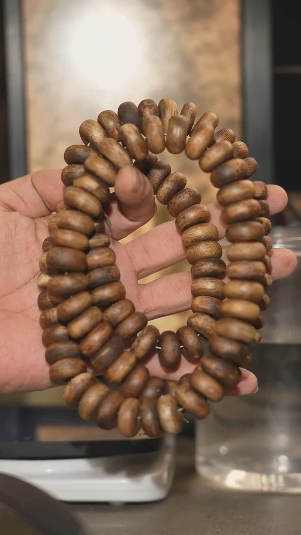 手串沉香金*海南绿奇楠沉香平安扣长串