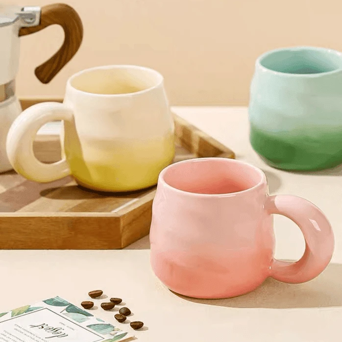 渐变色陶瓷杯可爱果汁杯酸奶杯甜品杯釉下彩喝水杯牛奶杯杯子E141