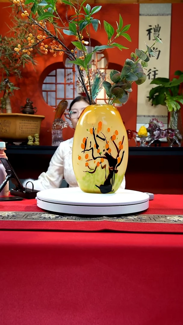 手工艺品琉璃柿柿如意赏瓶