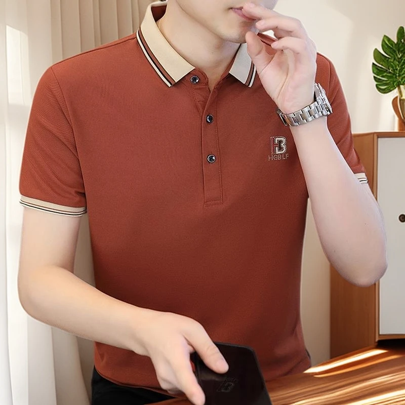 符腾野堡马男士翻领短袖t恤夏季薄款冰丝上衣潮流高端休闲polo衫