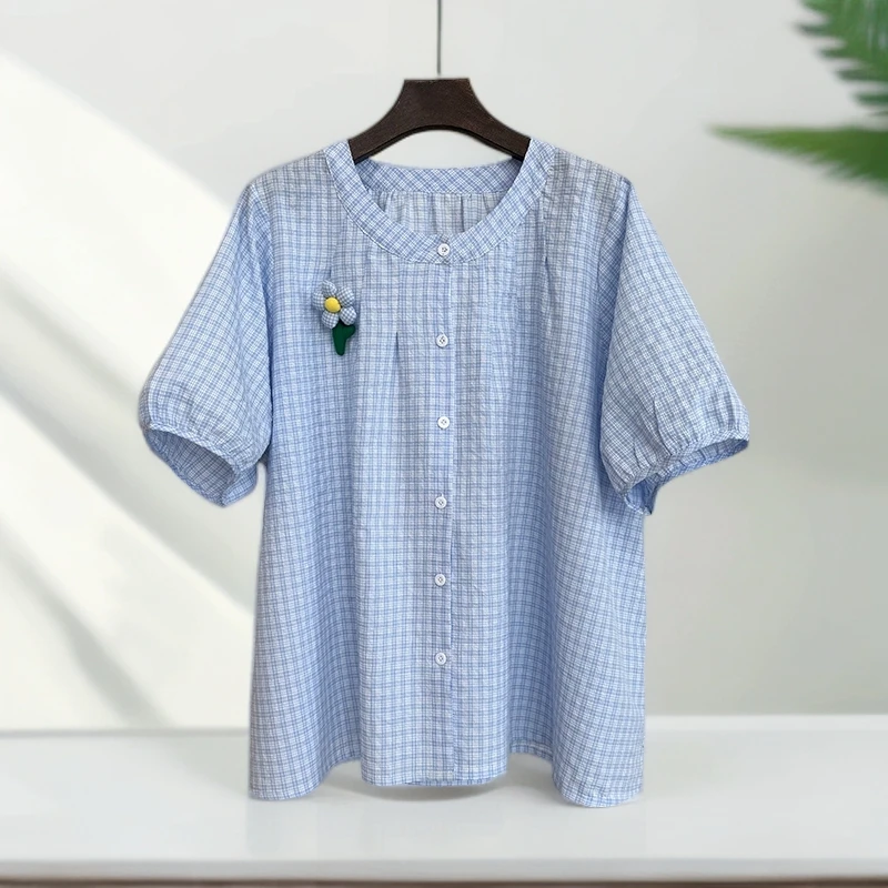 大码女装120-240斤胖mm格子短袖显瘦遮肚子减龄洋气衬衫女款夏季