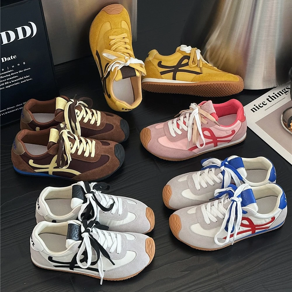 【LIYANG】平底真皮德训鞋春季新款小众休闲运动拼色阿甘鞋女舒适