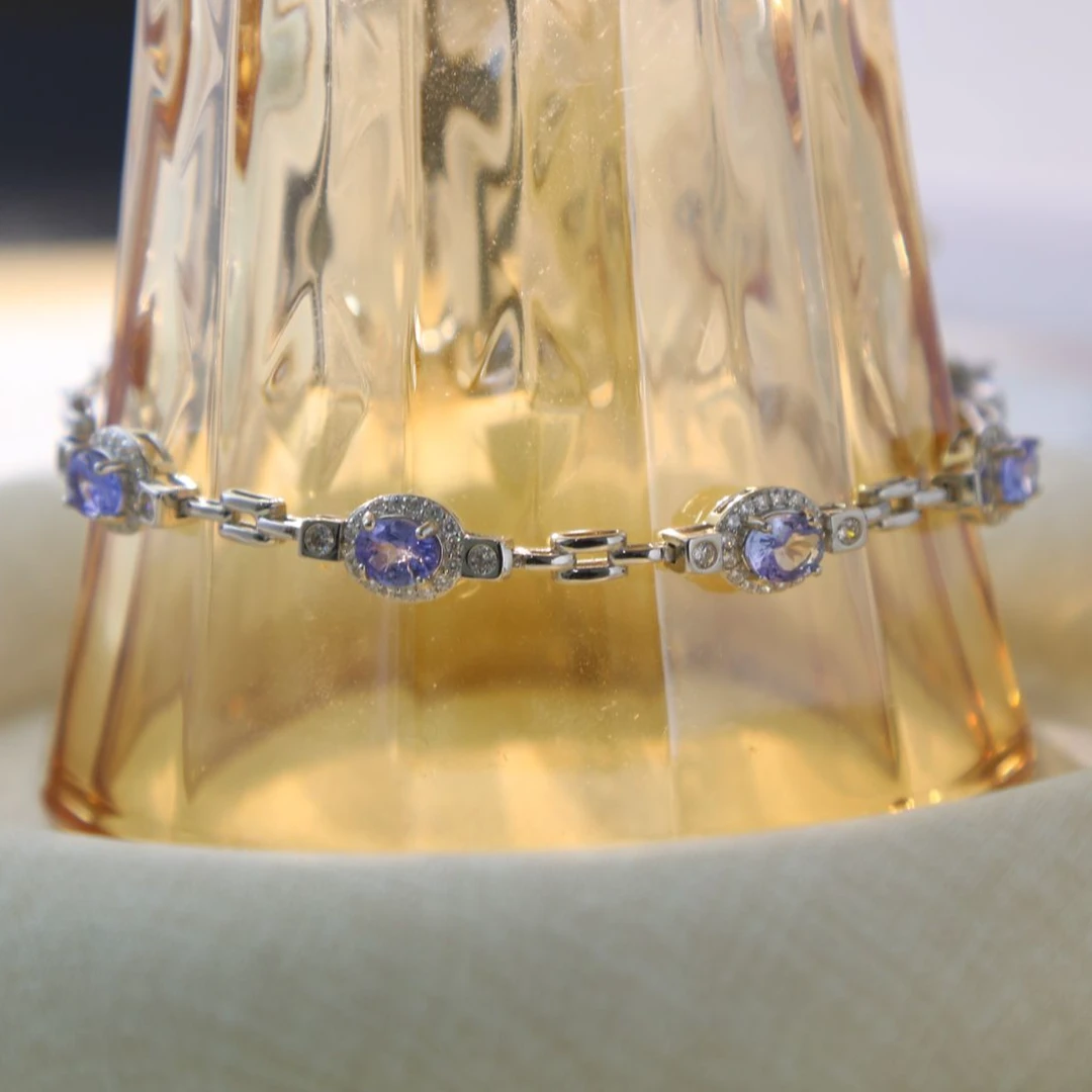 s925天然宝石坦桑石手链简约