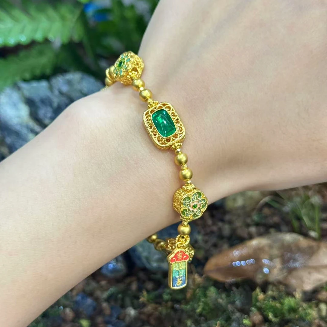 阿敏专属-现-贵气绿福袋手串，微硬金足金手串（附加450）