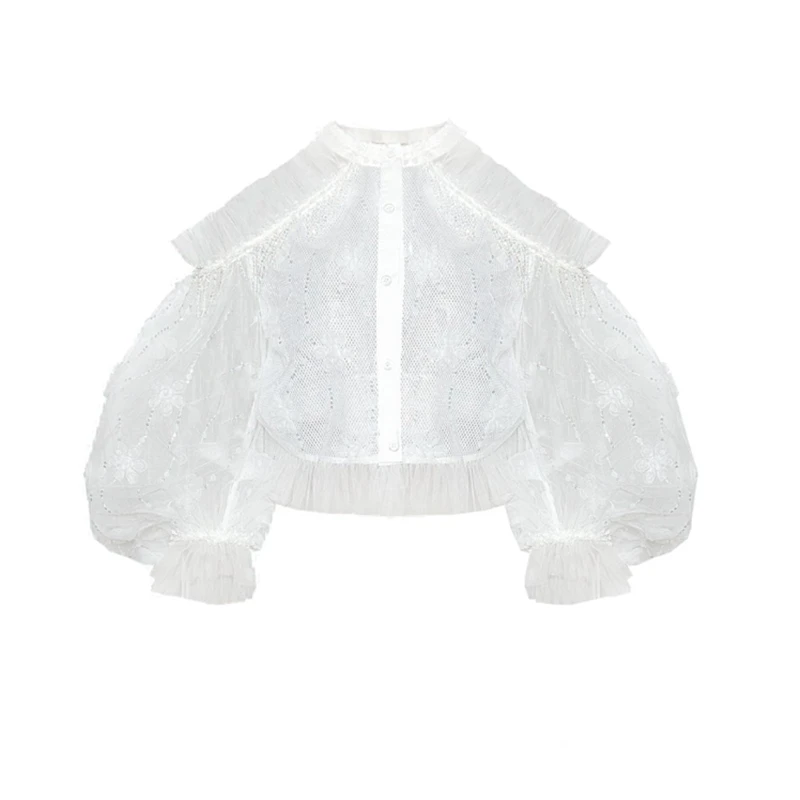 【高高甄选】白色露肩蕾丝长袖外套C232-1644-7